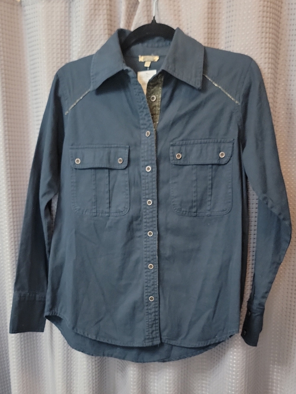 NWT Gimmicks by BKE Button Down Shirt Navy Metallic Size XS